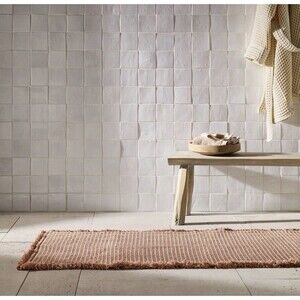 24"x60" Waffle Cotton Bath Rug with Fringes Clay - Casaluna